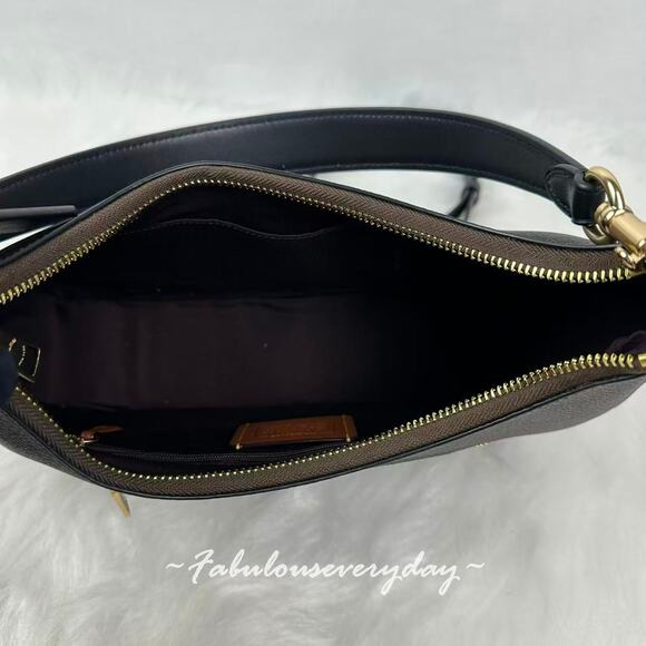 Coach Teri Hobo Bag Crossbody In Signature Canvas/Gold/Walnut/Black CV940 NWT - Picture 10 of 11